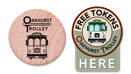 Oakhurst Trolley Token and FREE Tokens Here Sticker