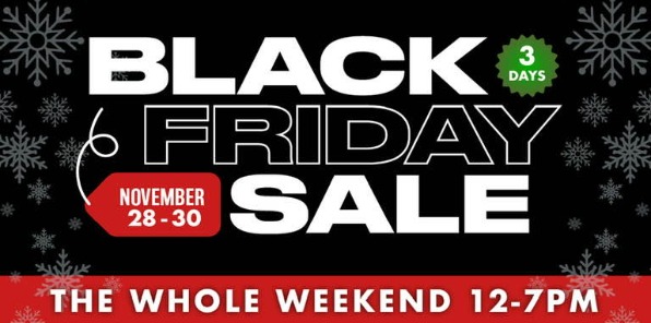 Black, white, and red poster for the Yosemite Sierra Artist Gallery Black Friday sale event