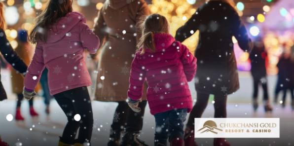 Families ice skating.