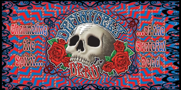 Flyer for Definetly Dead featuring skull and roses.