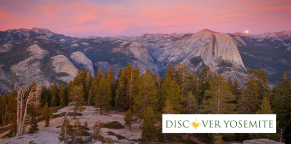 Moon rising above Half Dome in Yosemite from Sentinal Dome. 