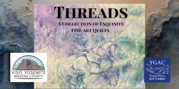 Banner featuring a quilt with a girl riding a horse.