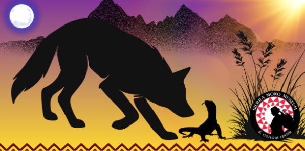 Story book illustration of a coyote and a lizard.