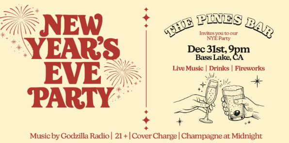 Flyer for New Year's Eve Party at the Pines Bar
