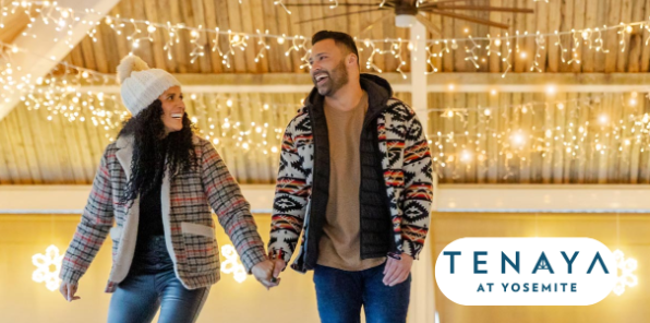 Couple ice skating at the Tenaya Ice Rink.