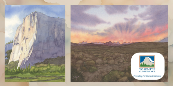 Watercolor paintings of El Capitan and the Eastern Sierras.