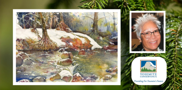 Watercolor painting of a winter river.