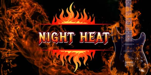 Logo for rock band with electric guitar on fire.