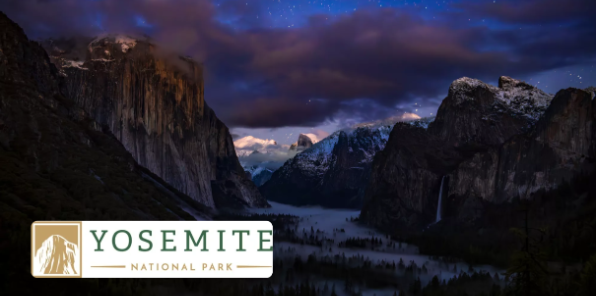 Yosemite Valley from Tunnel View, on a winter's evening.