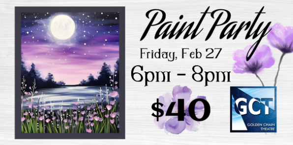 Canvas painting of a purple night sky with a meadow and flowers. 