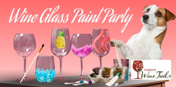 Painted wine glasses and a jack russel terrier dog. 