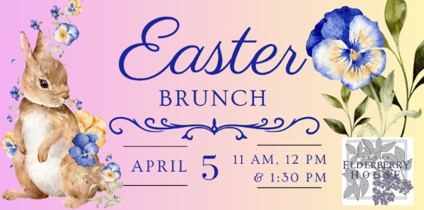 Easter Bunny with blue and gold flowers.