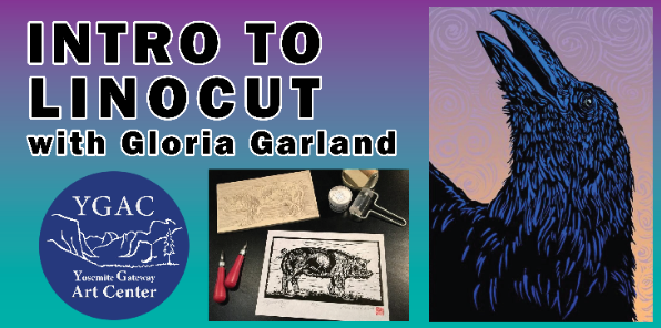 Event Image for Intro To Linocut class at the Yosemite Gateway Art Center with Gloria Garland