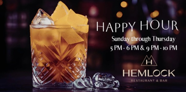 Cocktail on the rocks for Happy Hour at Hemlock.