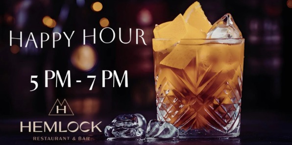 Cocktail on the rocks for Happy Hour at Hemlock.