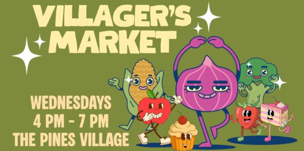 Cartoon produce advertising a farmers market.