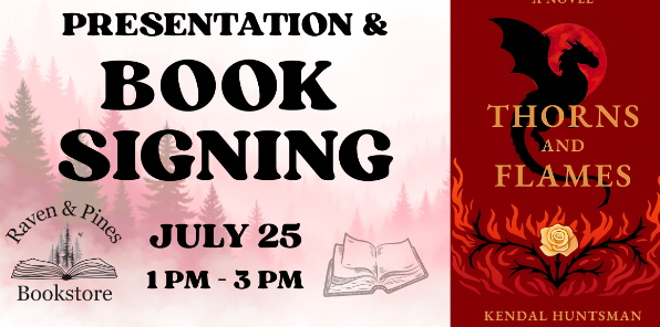 Book signing event at Raven and Pines Bookstore.