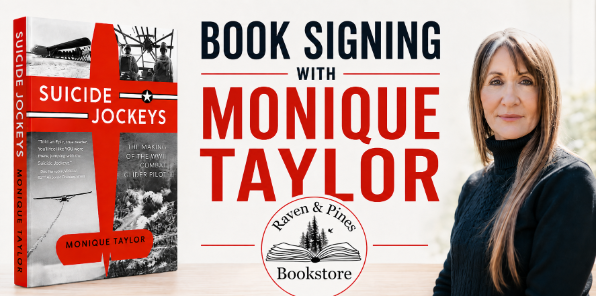 Book signing event at Raven and Pines Bookstore.