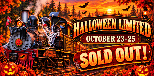 Halloween train ride at Yosemite Mountain Sugar Pine Railroad SOLD OUT.