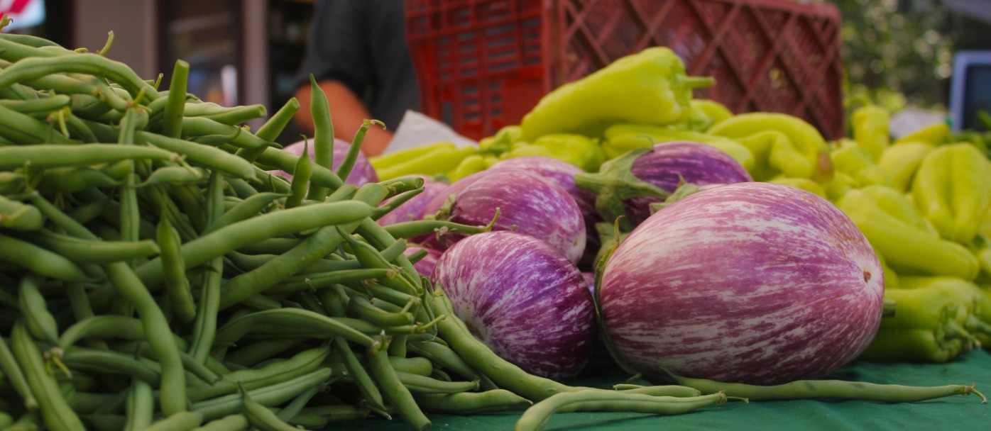 Vegetables on Display at an outdoor market.
